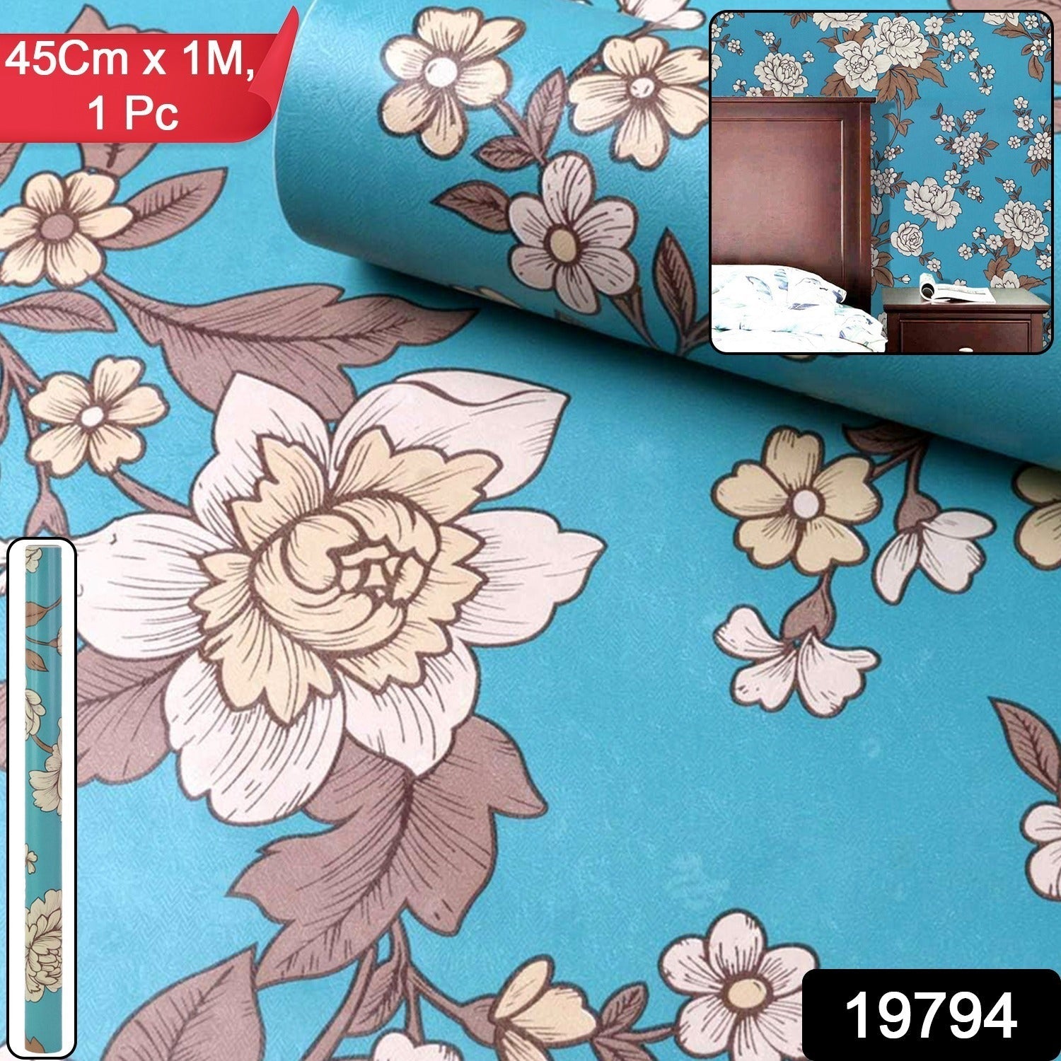 Premium Floral Decorative Wallpaper Roll 45 cm x 1 meter (1 Pc) Premium Floral Decorative Wallpaper Roll 45 cm x 1 meter (1 Pc)